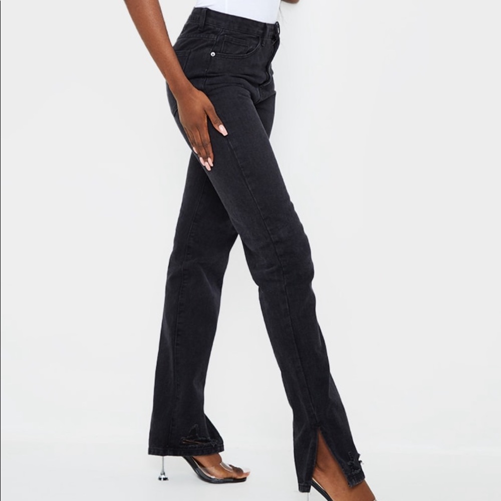 pretty little thing split hem black jeans